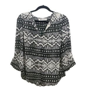 The Impeccable Pig Split Neck Black and White Blouse, Size Medium